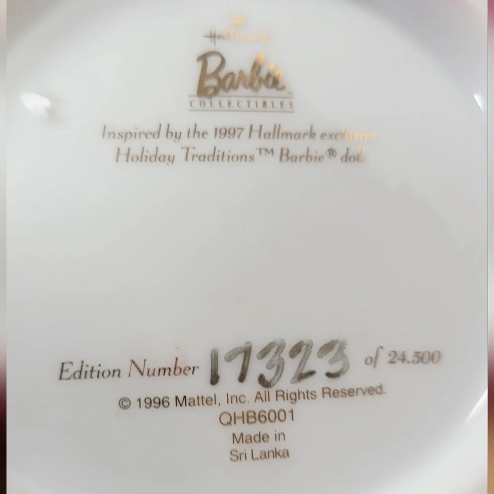 Hallmark Holiday Traditions Limited Edition Porcelain Barbie Figurine.